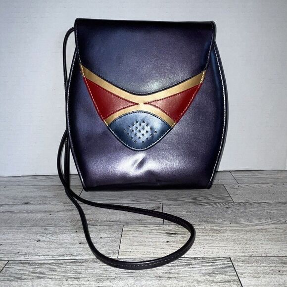 ‎Vintage 80s Shoulder Bag Purple Metallic Geometric - Picture 1 of 11